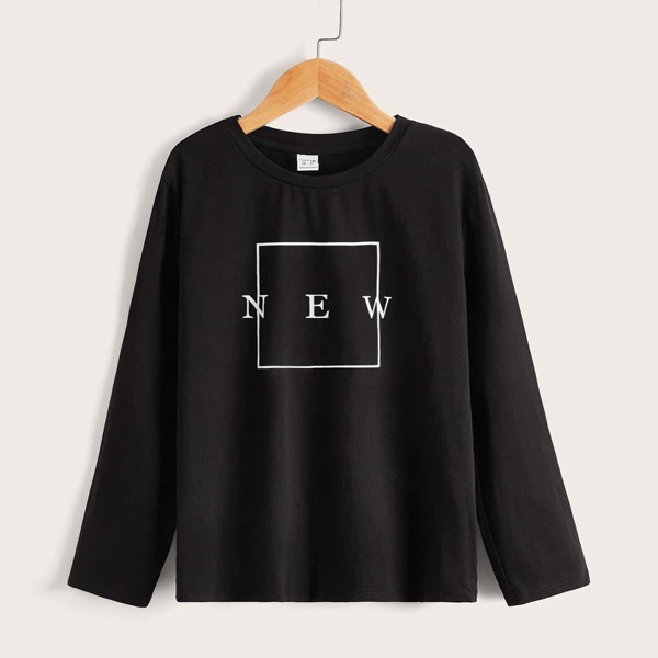 

Boys Letter Graphic Round Neck Tee, Black