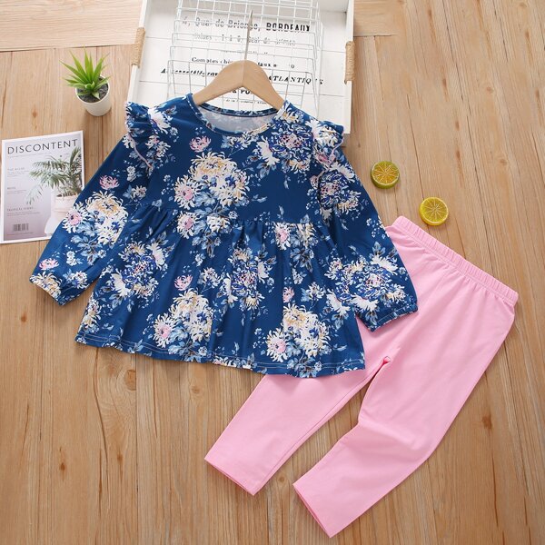 

Toddler Girls Floral Print Ruffle Trim Top & Leggings, Multicolor