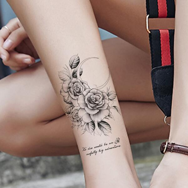 

1sheet Moon & Flower Pattern Tattoo Sticker, Black