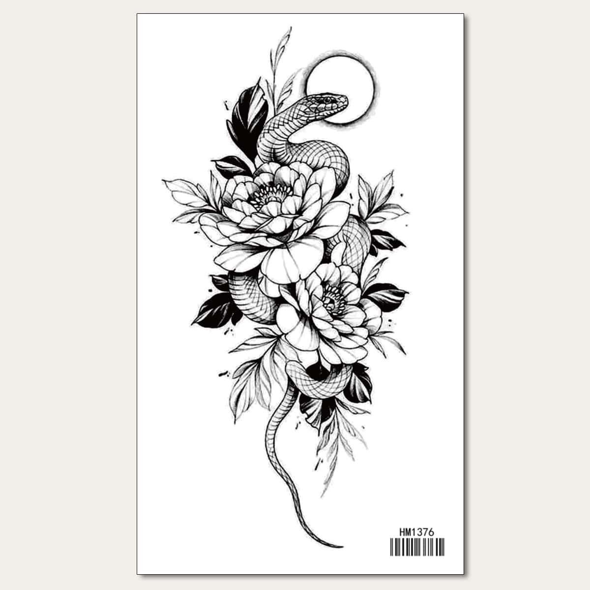

1sheet Snake & Flower Pattern Tattoo Sticker, Black
