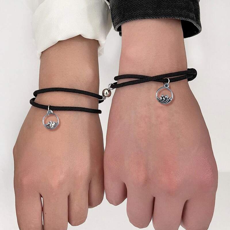 

2pcs Magnetic Rope Bracelet, Black