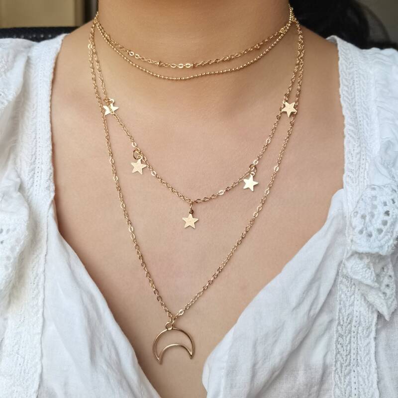 

3pcs Moon Decor Chain Necklace, Gold