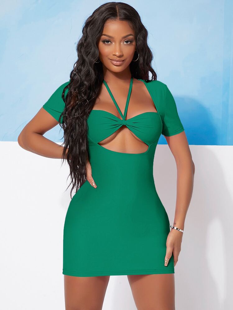 neon dress shein SHEIN Neon Green Cut Out Bodycon Dress