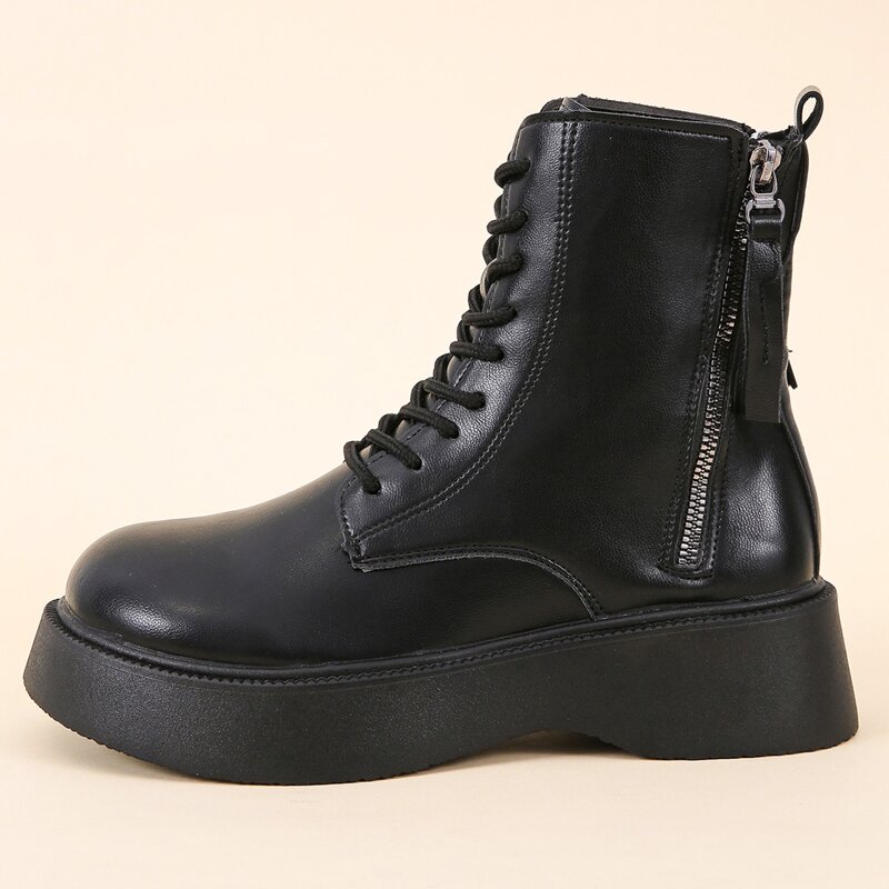 

Minimalist Side Zip Wedge Combat Boots, Black