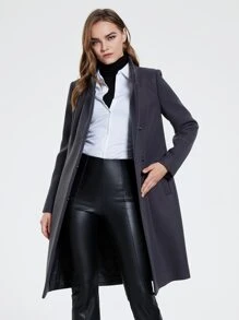 MIEGOFCE Áo khoác ngoài nữ Túi Nút phía trước màu trơn Thanh lịch - Màu xám đen - Xem 1