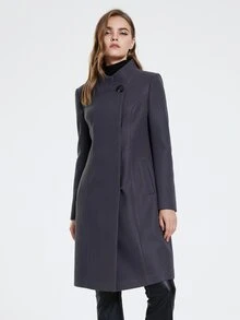 MIEGOFCE Áo khoác ngoài nữ Túi Nút phía trước màu trơn Thanh lịch - Màu xám đen - Xem 5