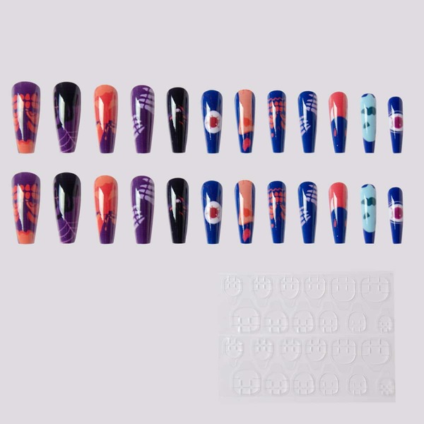 

24pcs Halloween Fake Nail & 1sheet Tape, Multicolor