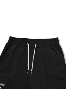 Manfinity EMRG Men Letter Graphic Flap Pocket Drawstring Waist Cargo Pants, For Fall