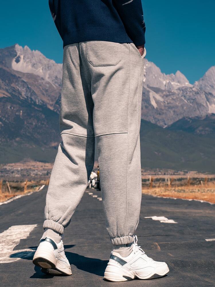 Hombres Pantalones deportivos unicolor con bolsillo oblicuo - Gris Claro - Añade 2