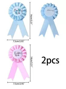 2pcs Dad And Mom Badge Pin Party Celebration In Pink And Blue, - Multicolor - View 3