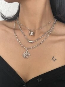 萬聖節蜘蛛和蛛網吊墜多層次項鍊