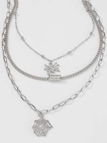 萬聖節蜘蛛和蛛網吊墜多層次項鍊