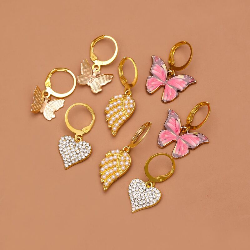 

4pairs Butterfly Drop Earrings, Multicolor
