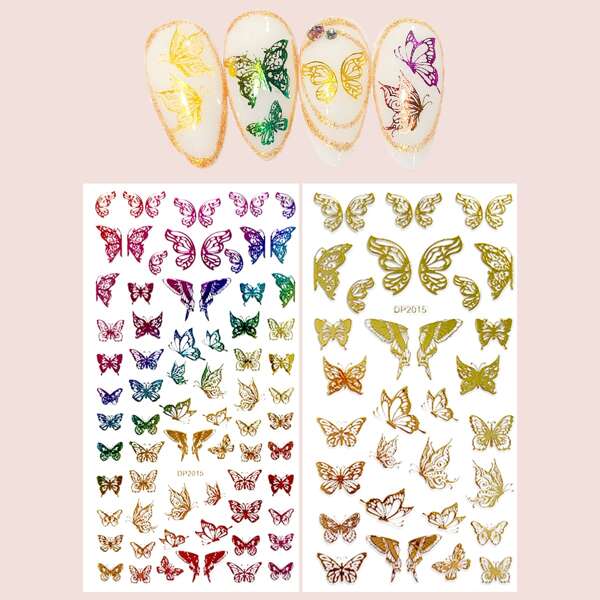 

2sheets Butterfly Pattern Nail Art Sticker, Multicolor