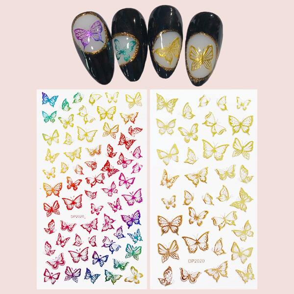 

2sheets Butterfly Pattern Nail Art Sticker, Multicolor