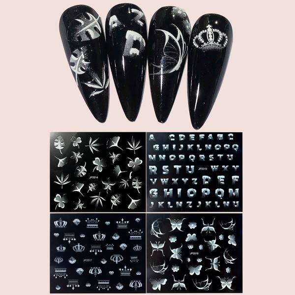 

4sheets Mix Pattern Nail Art Sticker, White
