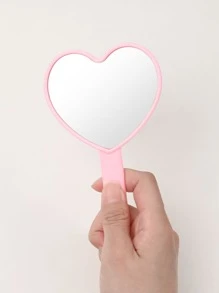 CUT it 件心型手持鏡子，粉紅色旅行化妝鏡，帶手柄迷你女士和女孩化妝鏡，情人節禮物 Y2K 風格化妝鏡 - 粉色 - 查看 2