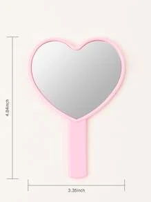 CUT it 件心型手持鏡子，粉紅色旅行化妝鏡，帶手柄迷你女士和女孩化妝鏡，情人節禮物 Y2K 風格化妝鏡 - 粉色 - 查看 3