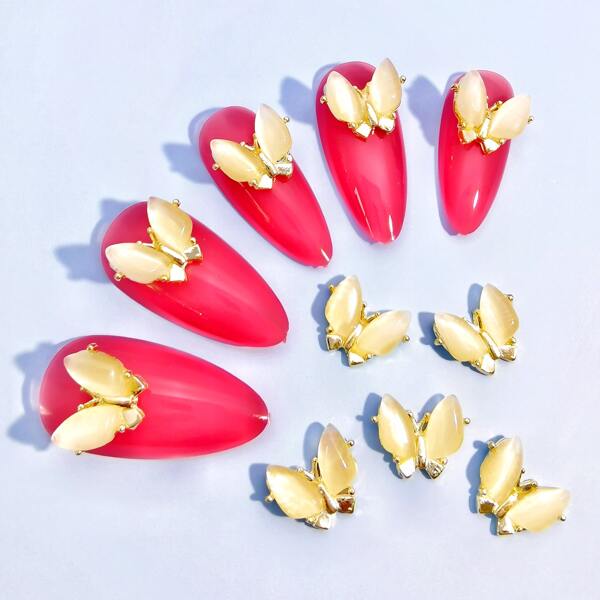 

10pcs Butterfly Shaped Nail Art Decoration, Gold