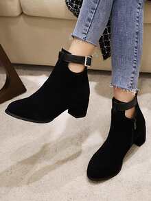 Botines con diseño de hebilla grueso - Negro - Ver 3