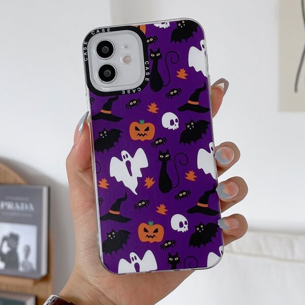

Halloween Cat & Pumpkin Print Phone Case, Multicolor