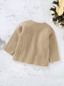 女婴花卉贴花插肩袖开衫，前襟带纽扣 - 駝色 - 查看 2