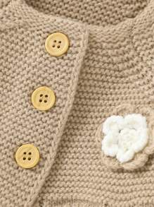 女婴花卉贴花插肩袖开衫，前襟带纽扣 - 駝色 - 查看 4