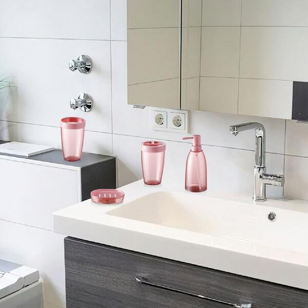 

4pcs Lotion Dispenser & Soap Dish Holder & Gargle Cup Set, Pink