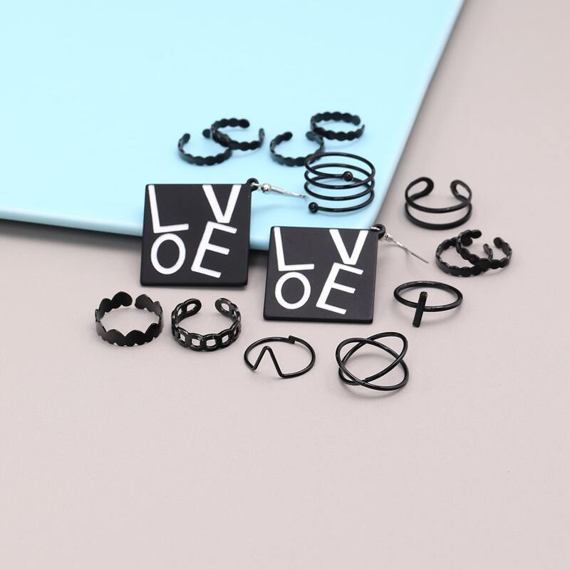 

15pcs Letter Graphic Drop Earrings, Black