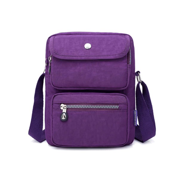

Water-resistant Flap Zip Crossbody Bag, Purple