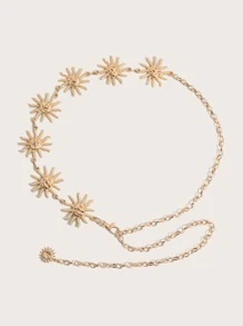 talla grande Cinturón de cadena de cintura con diseño de sol - Dorado - Ver 2