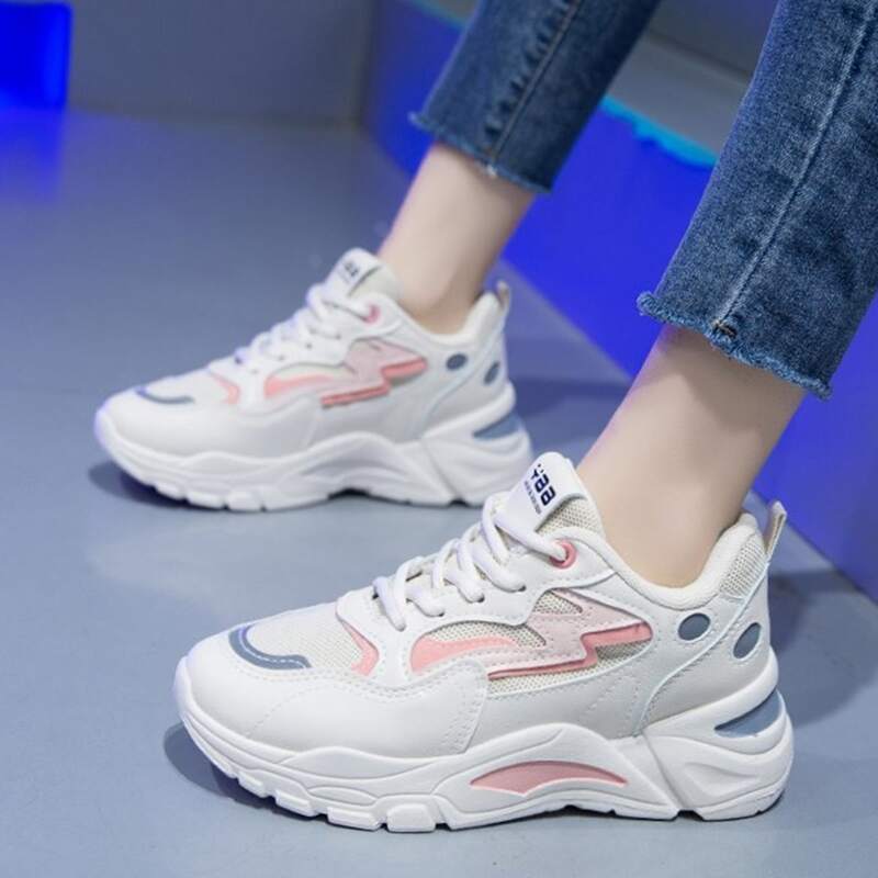 

Lace Up Front Mesh Panel Chunky Sneakers, Pink