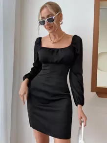 SHEIN SXY Scoop Neck Lace Up Backless Dress - Black - View 2