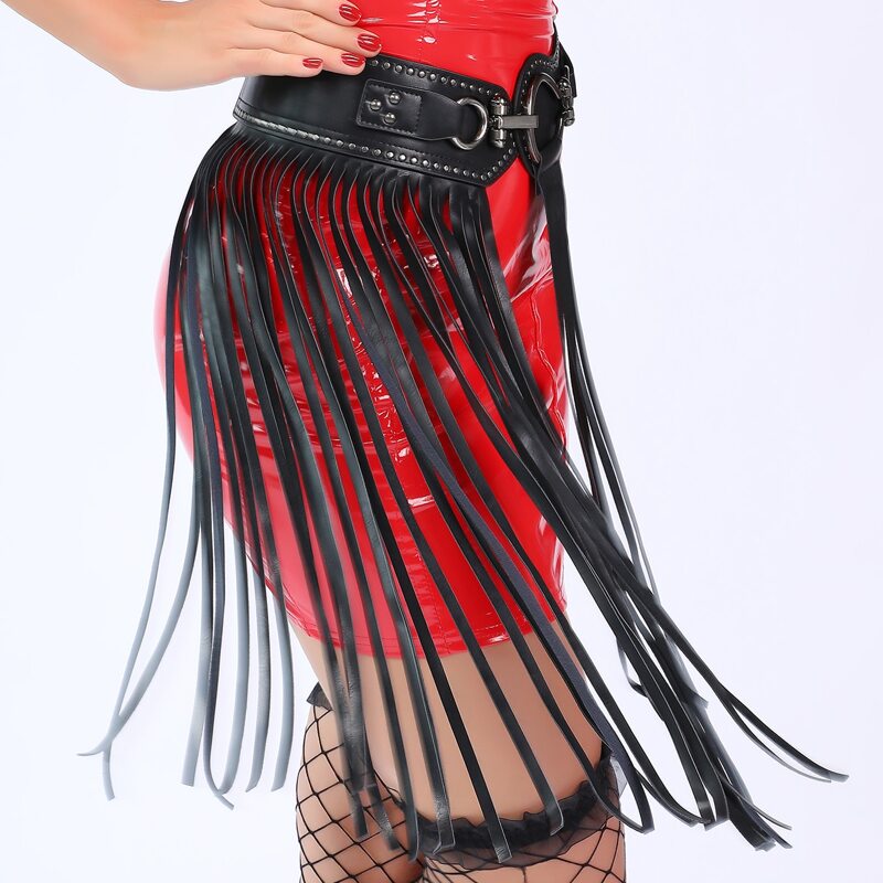 

Long Tassel Decor PU Belt, Black