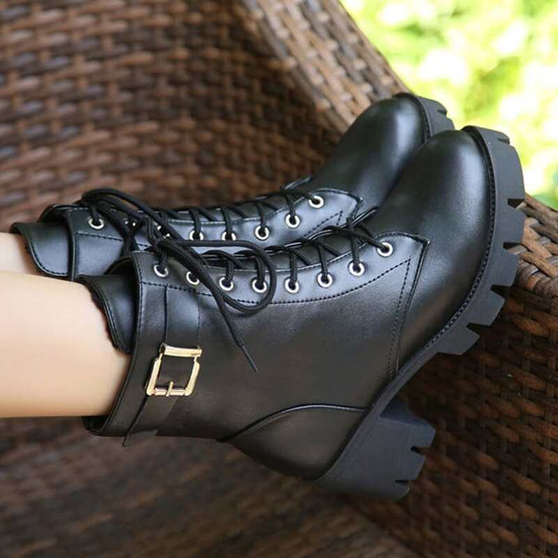 

Buckle Decor Combat Boots, Black