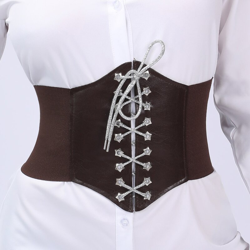 

Lace-up Front Corset Belt, Brown
