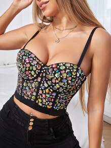 Apperloth A Top con corsé de tirantes de colores con diamante de imitación bustier crop - Multicolor - Ver 1
