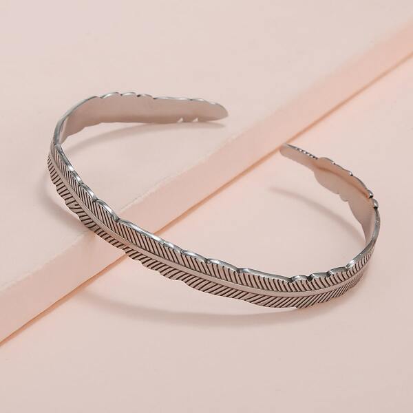 

Leaf Design Cuff Bracelet, Silver
