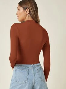 SHEIN BASICS Áo thun nữ màu trơn Giải trí - Rỉ Nâu - Xem 2