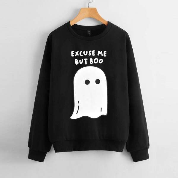 

Plus Ghost And Slogan Graphic Sweatshirt, Black