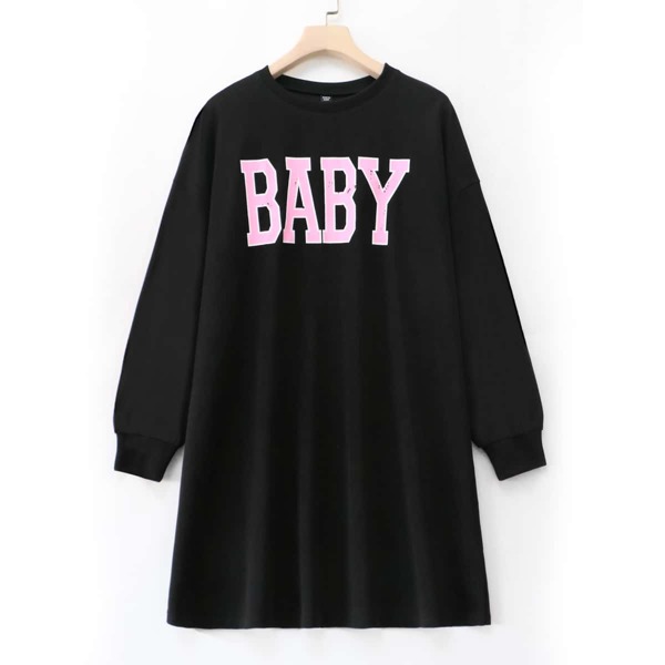 

Plus Letter Graphic Sweatshirt Dress, Black