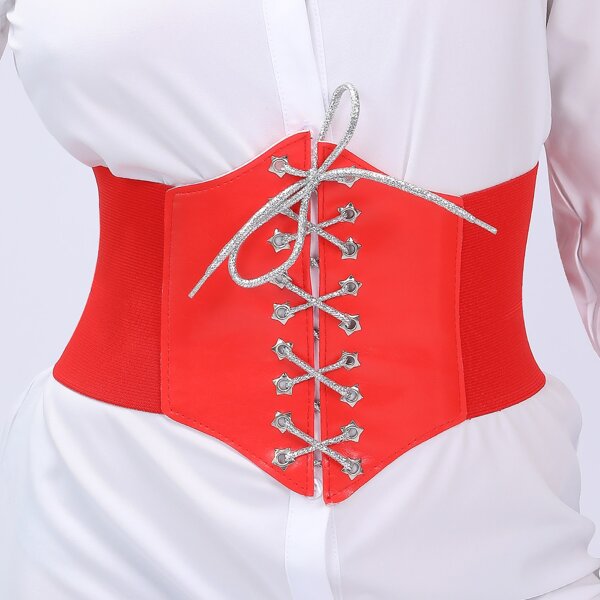 

Star Decor Lace-up Corset Belt, Red