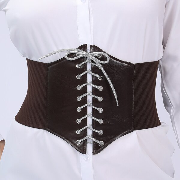 

Lace-up Corset Belt, Brown