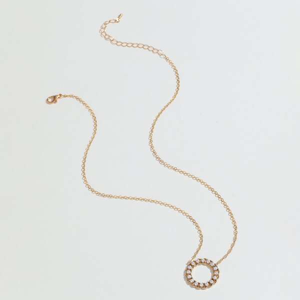 

Faux Pearl Decor Round Charm Necklace, Gold