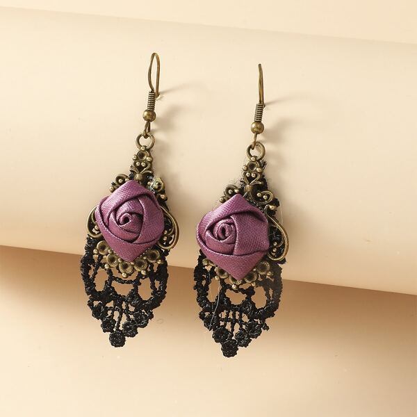 

Flower Decor Drop Earrings, Purple