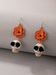 Halloween Skull & Flower Drop Earrings - Multicolor - View 1