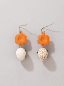 Halloween Skull & Flower Drop Earrings - Multicolor - View 5