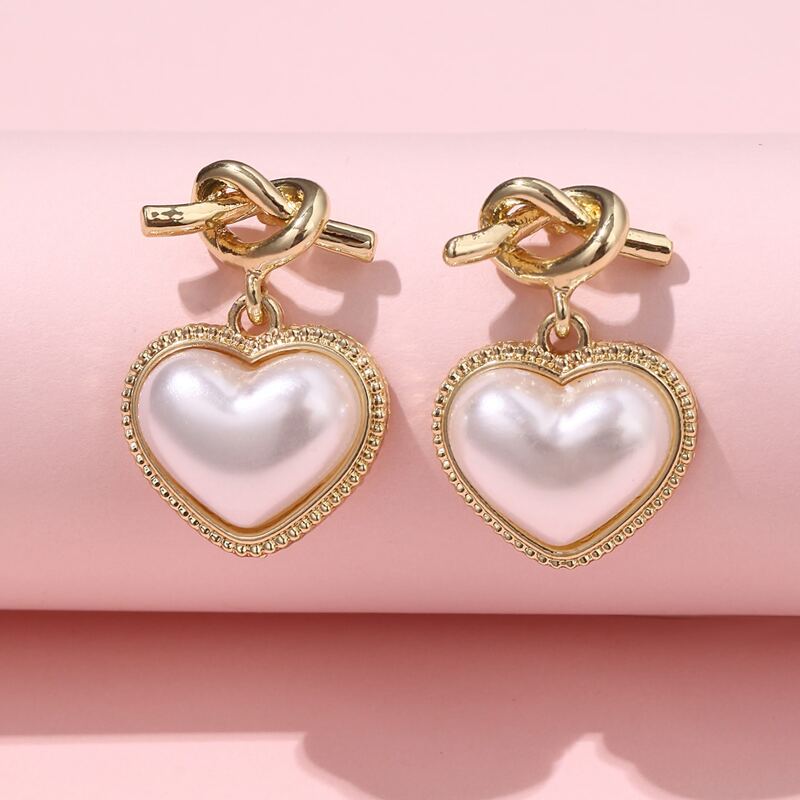 

Heart Drop Earrings, White