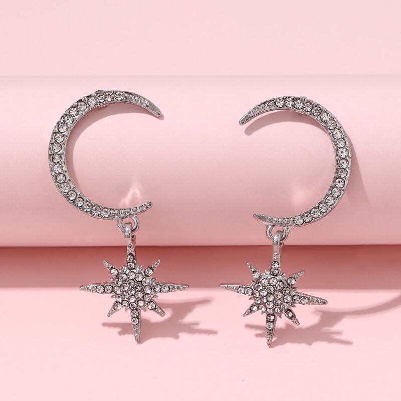 

Rhinestone Decor Earrings, Silver