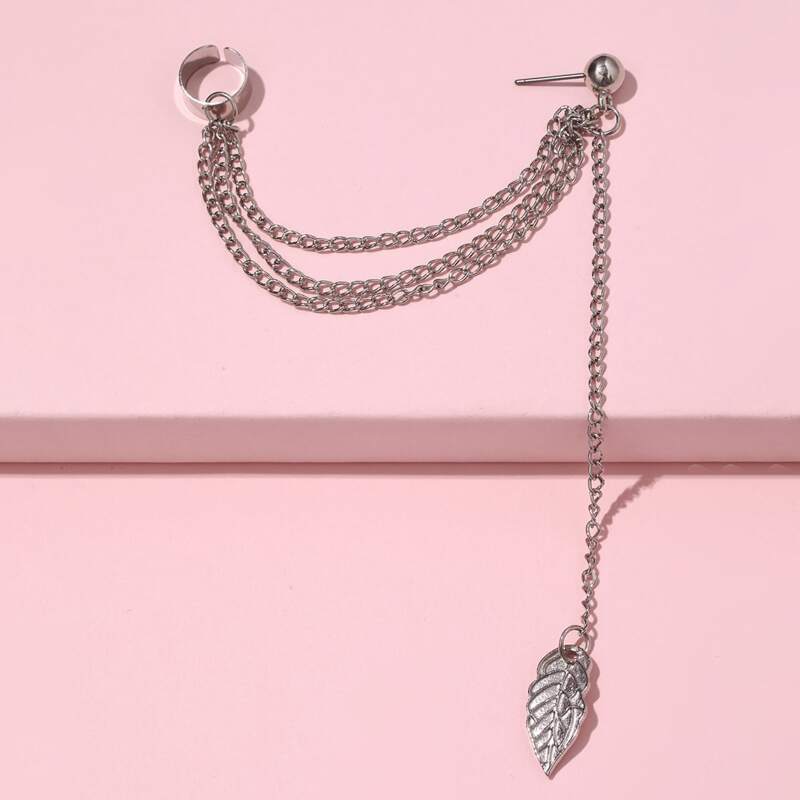 

1pc Leaf Decor Earring, Silver